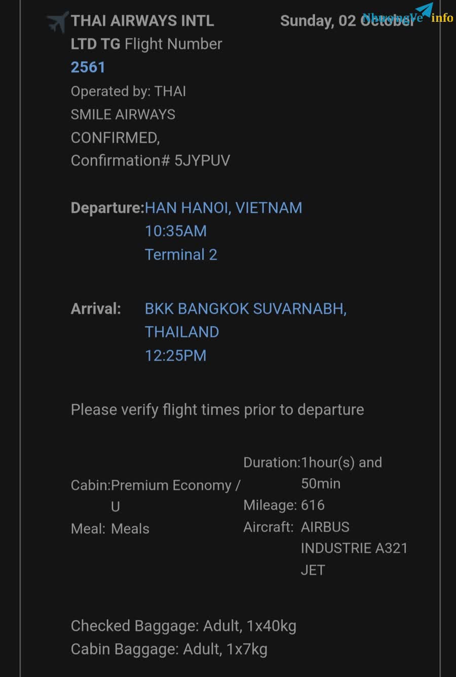 Ảnh nhượng vé máy bay Thai Airways International - mã số:egx6