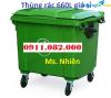 Ảnh Bán thùng rác 660 lít giá rẻ tại cần thơ- thùng rác 4 bánh xe màu xanh-lh 0911082000