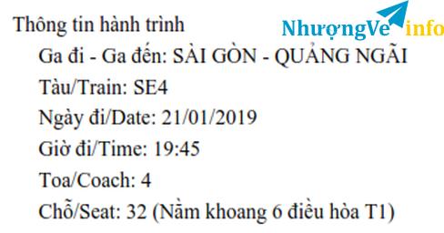 Ảnh BÁN LẠI 2 VÉ TÀU TẾT 2019 GIƯỜNG NẰM T1- SG-QUANG NGAI ( 16AL)