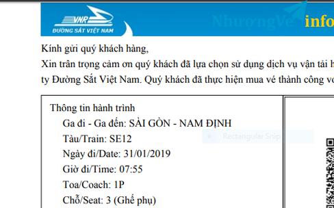 Ảnh Nhượng vé tàu Sài Gòn - Nam Định ngày 31/1/2019 (26 tết âm lịch)