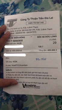 Ảnh Pass lại vé xe HCM đi Pleiku ngày 02/02/2019