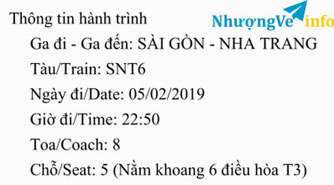 Ảnh Bán lại vé tàu giường nằm SNT Sài Gòn - Nha Trang