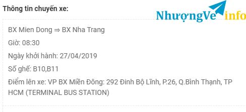 Ảnh Bán 2 vé xe PHƯƠNG TRANG SG -> NHA TRANG 8:30 NGÀY 27