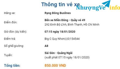 Ảnh Nhượng lại vé xe khách từ SG - Quy Nhơn (đến siêu thị Big C) ngày 18/01 DL