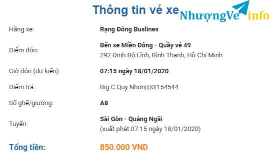 Ảnh TP. Hồ Chí Minh: Cần nhượng lại 1 vé xe Sài Gòn - Quy Nhơn ngày 18/1 (ngày 24 âm lịch)