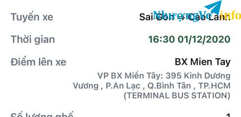 Ảnh cần pass lại vé xe phương trang từ Sài Gòn về Cao Lãnh lúc 16h30 ngày 1/12/2020