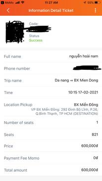 Ảnh Pass 1 vé Phương Trang từ Đà Nẵng - TPHCM  mùng 6