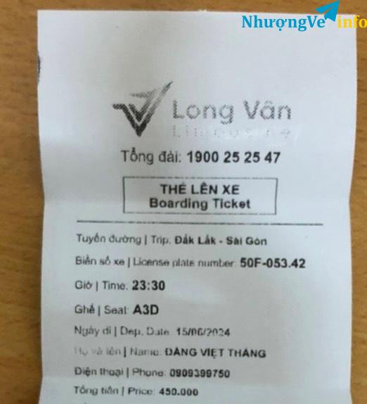 Ảnh Pass vé xe buồng nằm Ban Mê Thuột - TPHCM