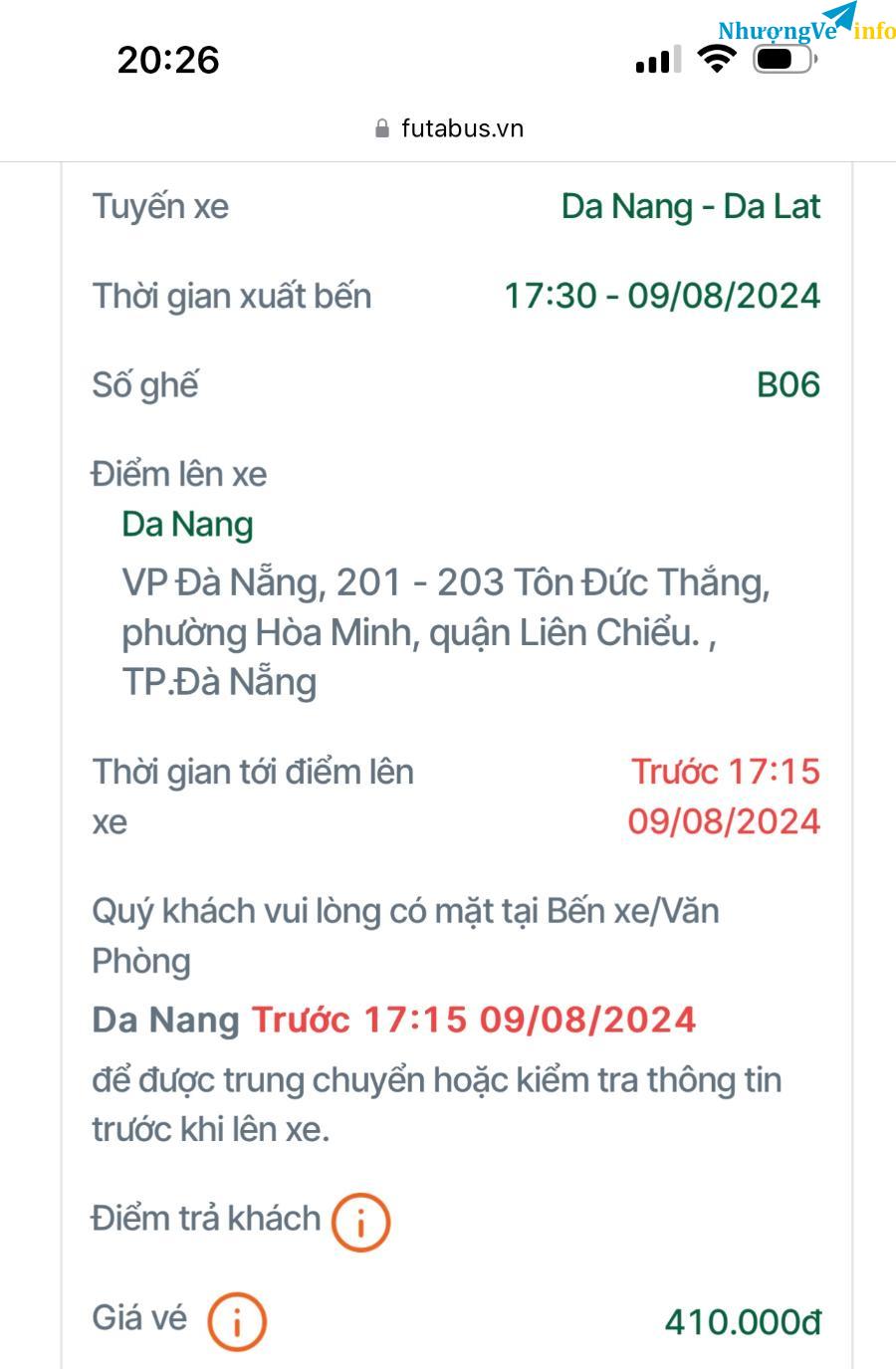 Ảnh Vé xe khác Đà Nẵng - Đà Lạt