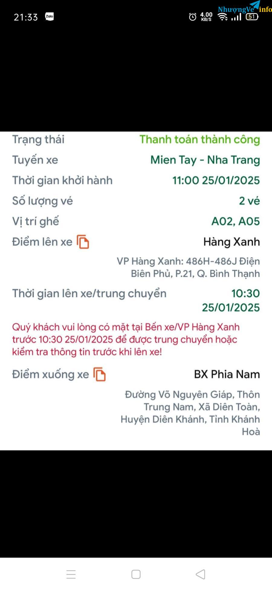 Ảnh Pass vé xe Sài Gòn - Nha Trang 26 Tháng Chạp