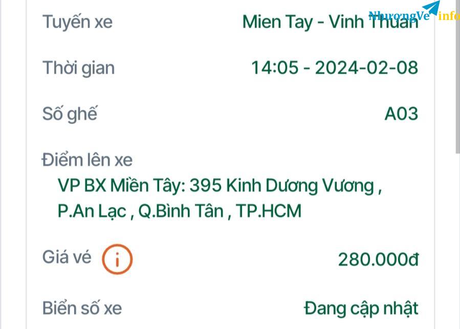 Ảnh Vé xe phương trang từ SG-Vĩnh Thuận (KG) vào ngày 29 tết