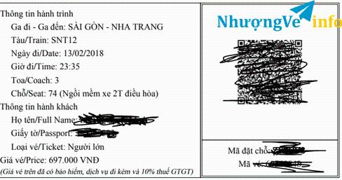 Ảnh Vé tàu tết TPHCM - Nha Trang 13/2/2018 (28 âm lịch) - ghế mềm - SL: 4 vé