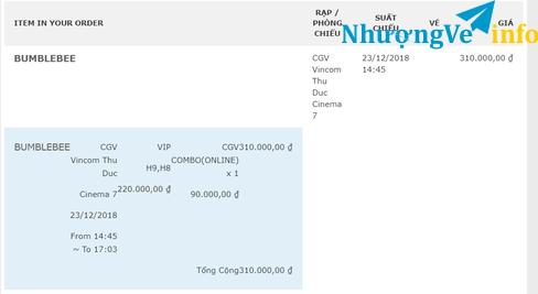 Ảnh Pass cặp vé BUMBLEBEE chủ nhật ngày 23/12 (14h45) tại CGV vincom thủ đức và combo bắp nước