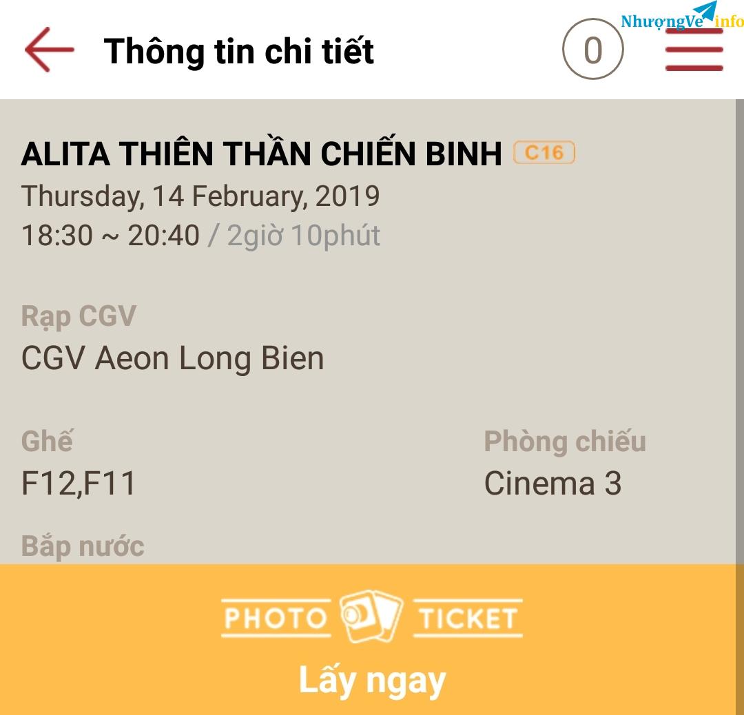 Ảnh NHƯỢNG 1 cặp vé 2D ALITA Thiên thần chiến binh