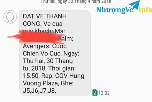 Ảnh Pass 4 vé 4dx avengers lúc 15h50 rạp cgv hùng vương