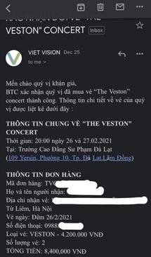 Ảnh 1 Vé VESTON đêm 26/2 concert Hà Anh Tuấn tại Đà Lạt