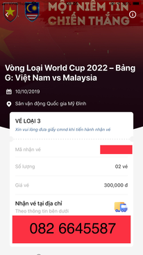 Ảnh Vé bóng đá Việt Nam vs Malaysia-10/10/2019