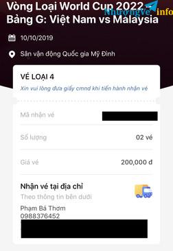 Ảnh Bán 2 cặp vé loại 4 (200k) trận VN - ML ngày 10/10 vòng loại WC-2022