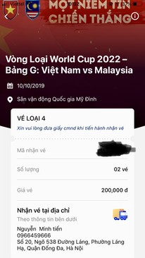 Ảnh Cặp vé loại 200K World cup 2022 Việt Nam vs Malaysia 10/10