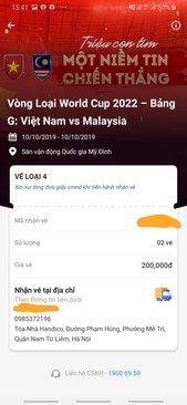 Ảnh Bán cặp vé hạng 4, trận Việt Nam - Malaysia