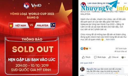 Ảnh Bán 1 cặp vé 400k ngày 10/10/2019 Việt Nam - Malaysia tại vòng loại World Cup 2022