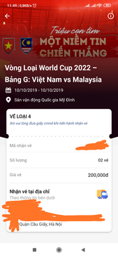 Ảnh Bán lại 1 cặp vé loại 4(200k) trận VN - Malaysia