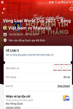 Ảnh Bán 1 cặp vé loại 3 - trận Việt Nam vs Malaysia