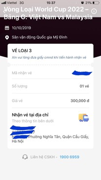 Ảnh 1 vé cô đơn loại 3, khán đài B trận VietNam Malaysia 18h00 ngay 10/10