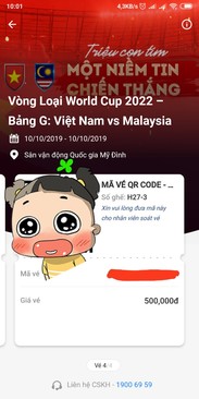 Ảnh Bán 2 Cặp VÉ Mã CODE CÓ SẴN TRẬN VN-MALAY