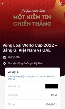 Ảnh Cần bán 2 cặp vé 200k giá 3 triệu 4 vé ( trận VN-UAE)