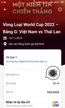 Ảnh Bán cặp vé hạng A trận VietNam- Thailand vòng loại Worldcup 2022 ngày 19/11