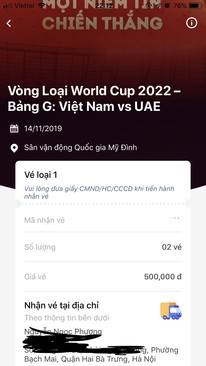 Ảnh Cặp vé loại 1 trận VN-UAE