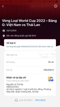 Ảnh Cần pass lại 2 cặp vé xem bóng đá trận thái lan