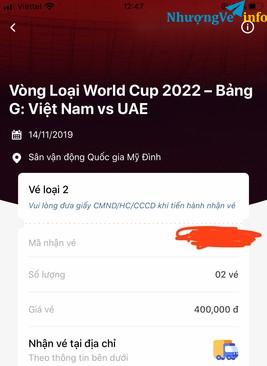 Ảnh 1 cặp vé loại 2  (400k/vé )trận VN-UAE