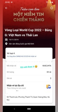 Ảnh Bán cặp vé mệnh giá 200k trận Việt Nam - Thái Lan, ngày 19/11/2019