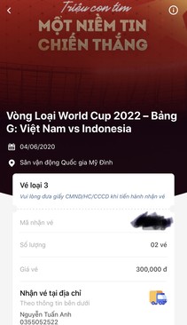 Ảnh Hai vé trận Việt Nam vs Indonesia