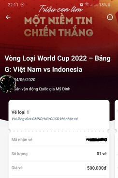 Ảnh bán cặp vé loại 1 việt nam indo