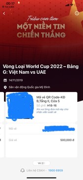 Ảnh Nhượng 2 vé lẻ QR trận Việt Nam - UAE