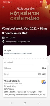 Ảnh Vé Việt nam UAE cặp 200k bán 1m4 cọc 400k