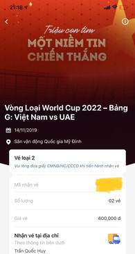 Ảnh Cặp vé VN - UAE mệnh giá 400