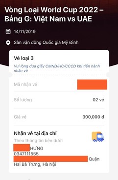 Ảnh Pass cặp vé "VN vs UAE" 300k cho ae đam mê