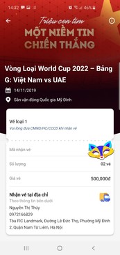 Ảnh 2 cặp Vé trận VN - UAE 14/11: loại 1 - 4,5tr/ cặp;  loại 3: 2,5tr/cặp