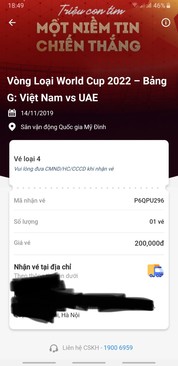 Ảnh Bán 1 vé bóng đá trận VN-UAE vé loại 4