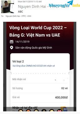 Ảnh Ngày mai VIN giao vé, mình có 1 cặp vé 400k trận VN-UAE cần bán