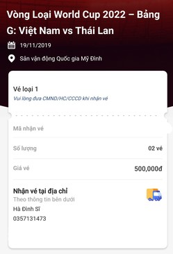 Ảnh Vé cứng loại 500k trận VN-TL