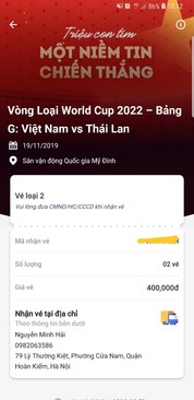 Ảnh Cần nhượng lại cặp vé loại 400k( Việt Nam vs Thái Lan) - 1 vé Viet Nam - UAE loại 200k