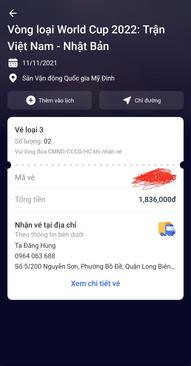 Ảnh 01 cặp Vé  bóng đá vn vs nb loại 3