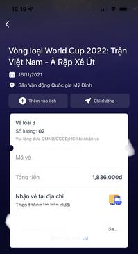 Ảnh Bán Cặp vé loại 3 trân Việt Nam - Ả Rập