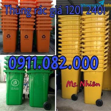 Ảnh Thùng  rác 240 lít giá rẻ tại bạc liêu- Thùng rác xanh, cam, vàng, nắp kín- lh 0911.082.000