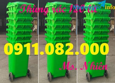 Ảnh Bán Thùng rác 120 lít 240 lít giá rẻ tại bình dương-Thùng rác nắp kín màu xanh- lh 0911082000